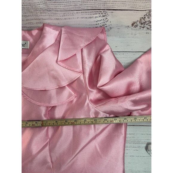 Satin Jacket 22W Pink Barbie Evening Fancy Ruffle Collar Crystal Sequins Closure - Picture 8 of 15